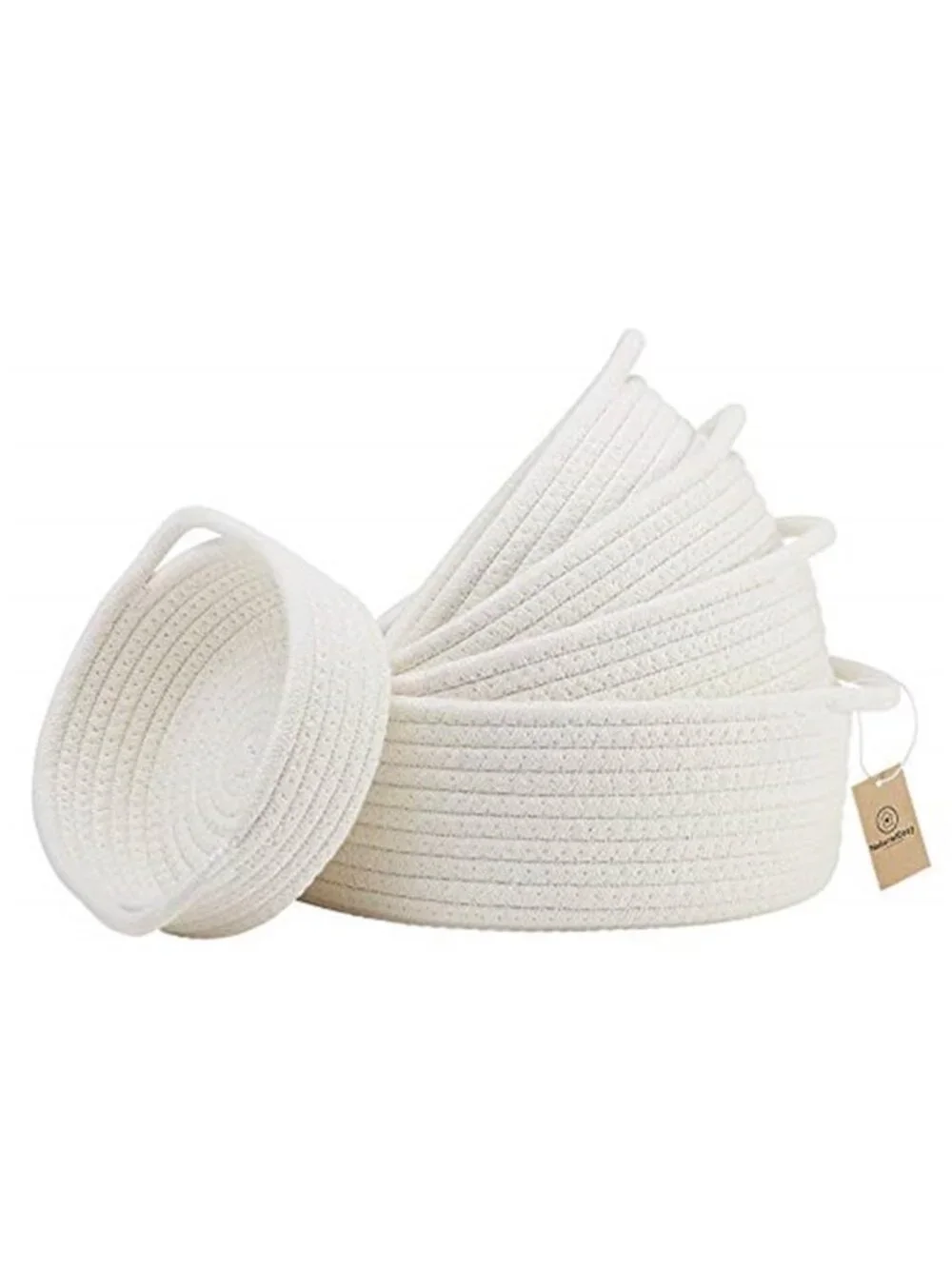 New 5-Piece Round Woven Cotton Rope Storage Baskets for Organizing, Small Shallo